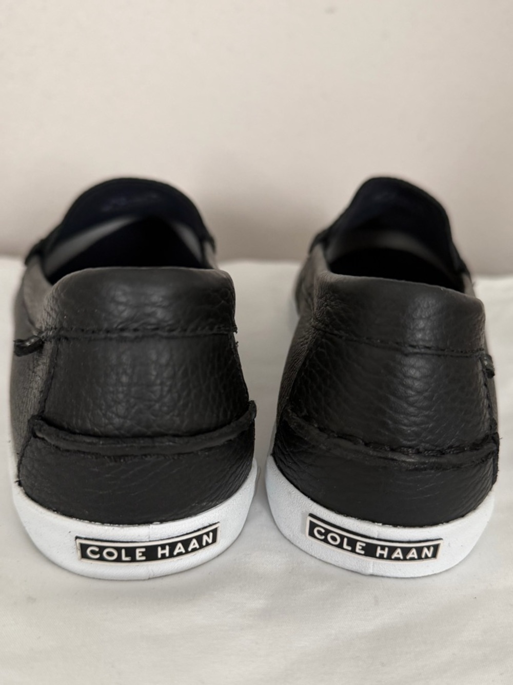 Cole Haan Black Pebbled Leather Slip-On Loafers with White Soles - Picture 2 of 11